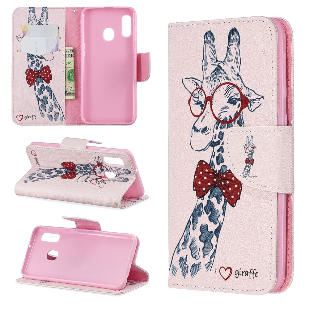 Læderpung-etui med mønsterprint til Samsung Galaxy A20e