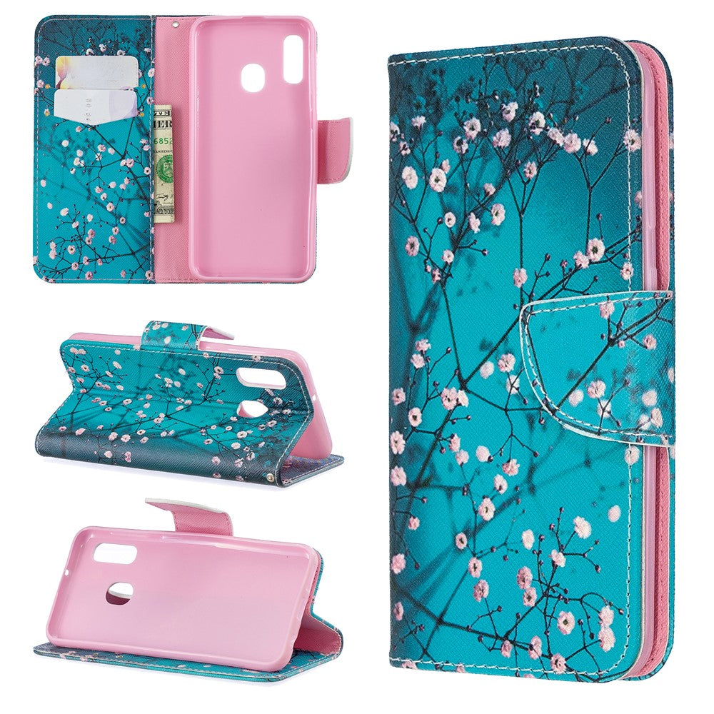 Læderpung-etui med mønsterprint til Samsung Galaxy A20e