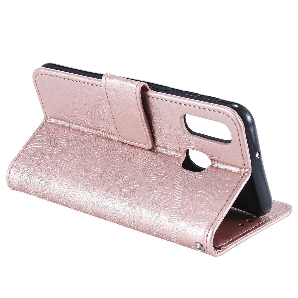 Imprint Mandala Flower Stand Wallet Leather Case for Samsung Galaxy A20e