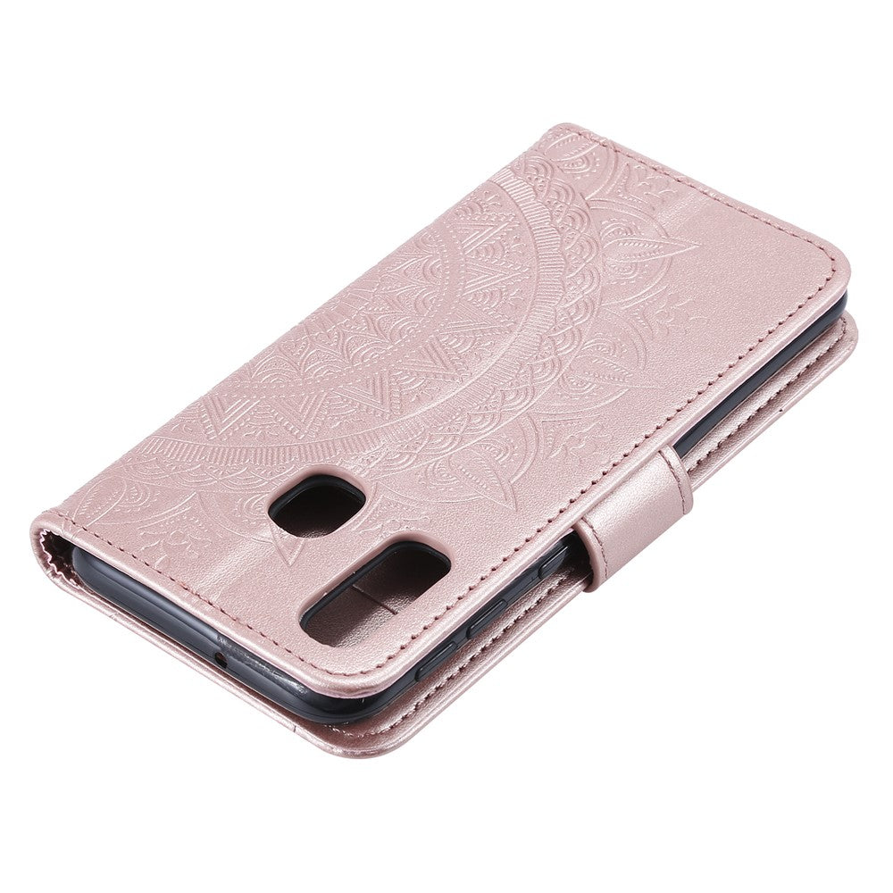 Imprint Mandala Flower Stand Wallet Leather Case for Samsung Galaxy A20e