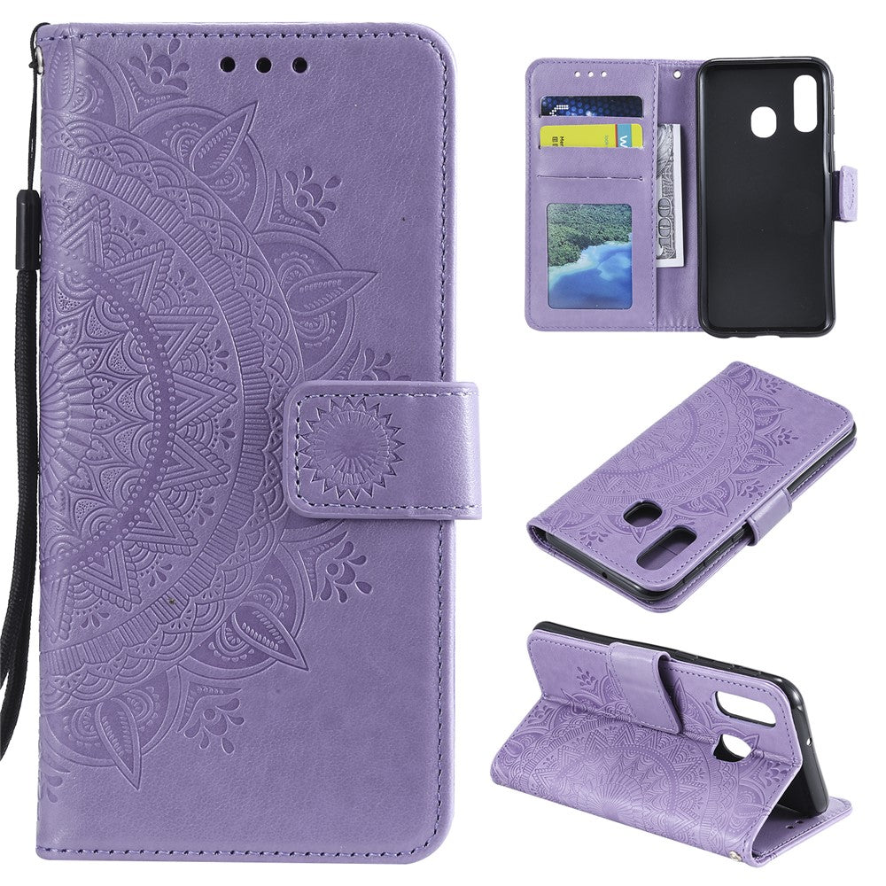 Imprint Mandala Flower Stand Wallet Leather Case for Samsung Galaxy A20e