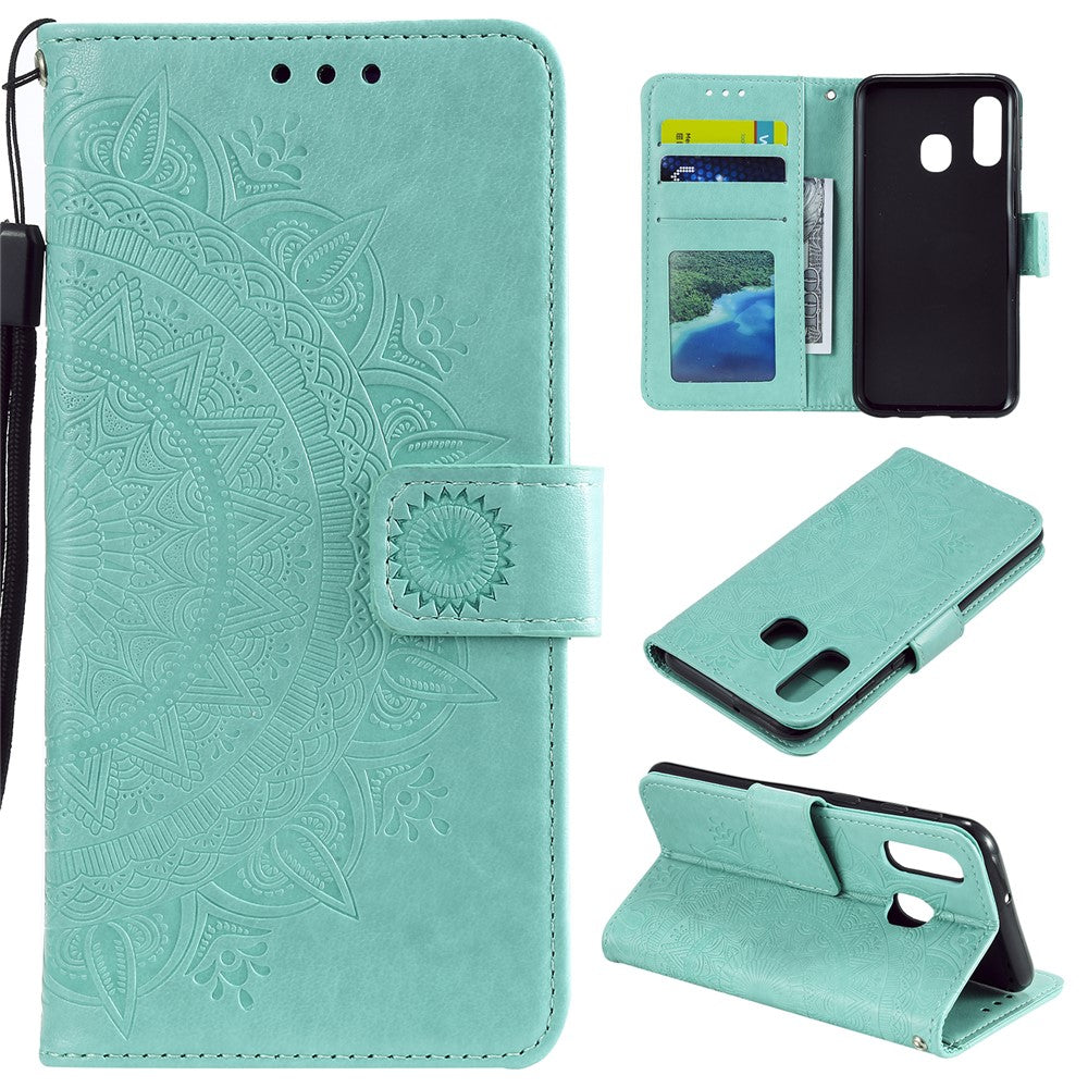 Imprint Mandala Flower Stand Wallet Leather Case for Samsung Galaxy A20e