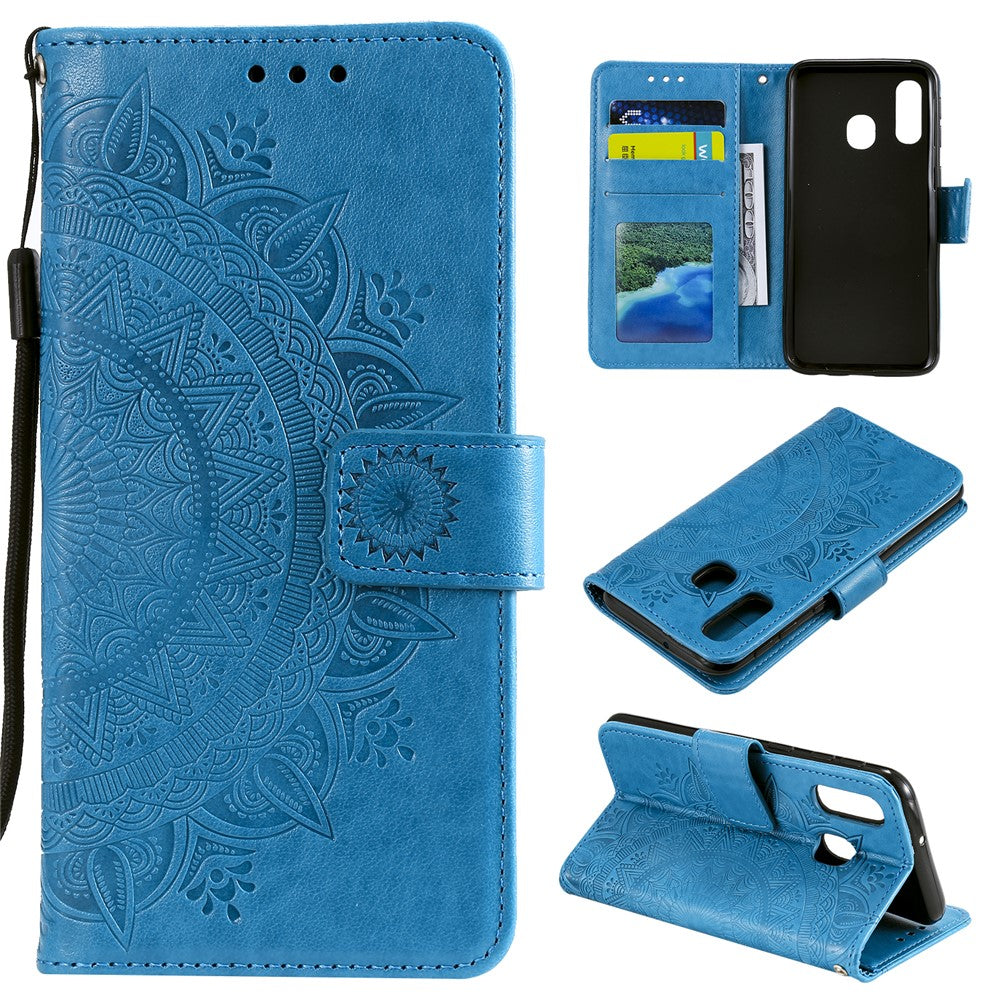 Imprint Mandala Flower Stand Wallet Leather Case for Samsung Galaxy A20e