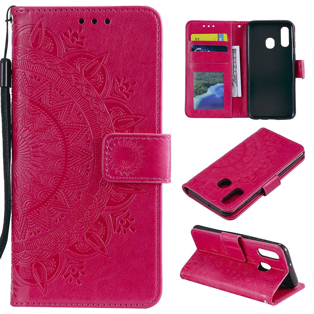 Imprint Mandala Flower Stand Wallet Leather Case for Samsung Galaxy A20e
