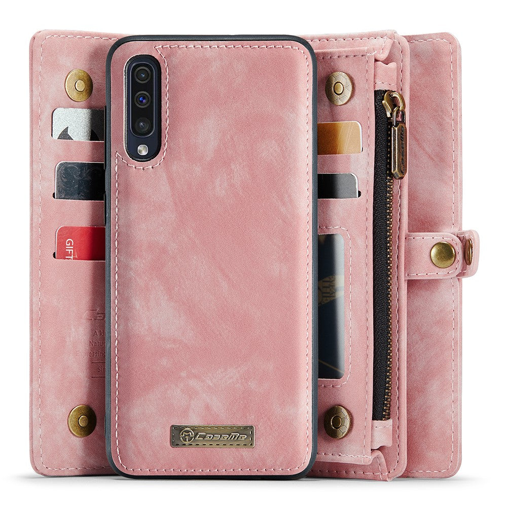 CASEME 008-serien til Samsung Galaxy A70 PU Læder Magnetisk Aftagelig Lynlås Telefonetui Multirums Pung Stativ Cover