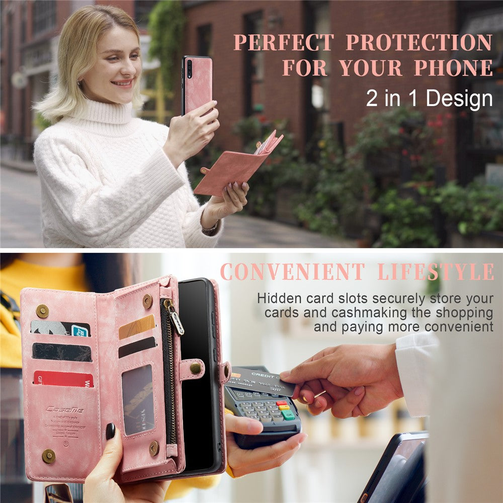 CASEME 008-serien vintage-pung i læder med flere rum til Samsung Galaxy A50 / A50s / A30s