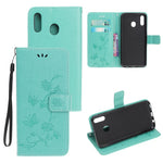 Pung etui i læder med sommerfugleblomstprint til Samsung Galaxy A20e