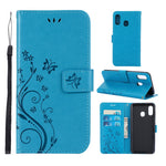 Imprint Butterfly Flowers Leather Phone Cover for Samsung Galaxy A30 / A20