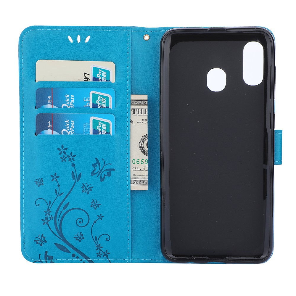 Imprint Butterfly Flowers Leather Phone Cover for Samsung Galaxy A30 / A20