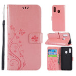 Imprint Butterfly Flowers Leather Phone Case for Samsung Galaxy A20e
