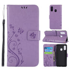 Imprint Butterfly Flowers Leather Phone Case for Samsung Galaxy A20e