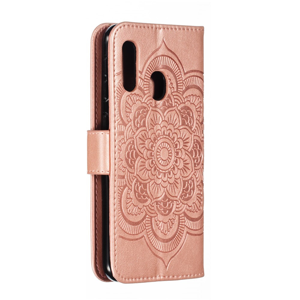 Shiny Diamond Imprint Flower Leather Phone Cover for Samsung Galaxy A20e