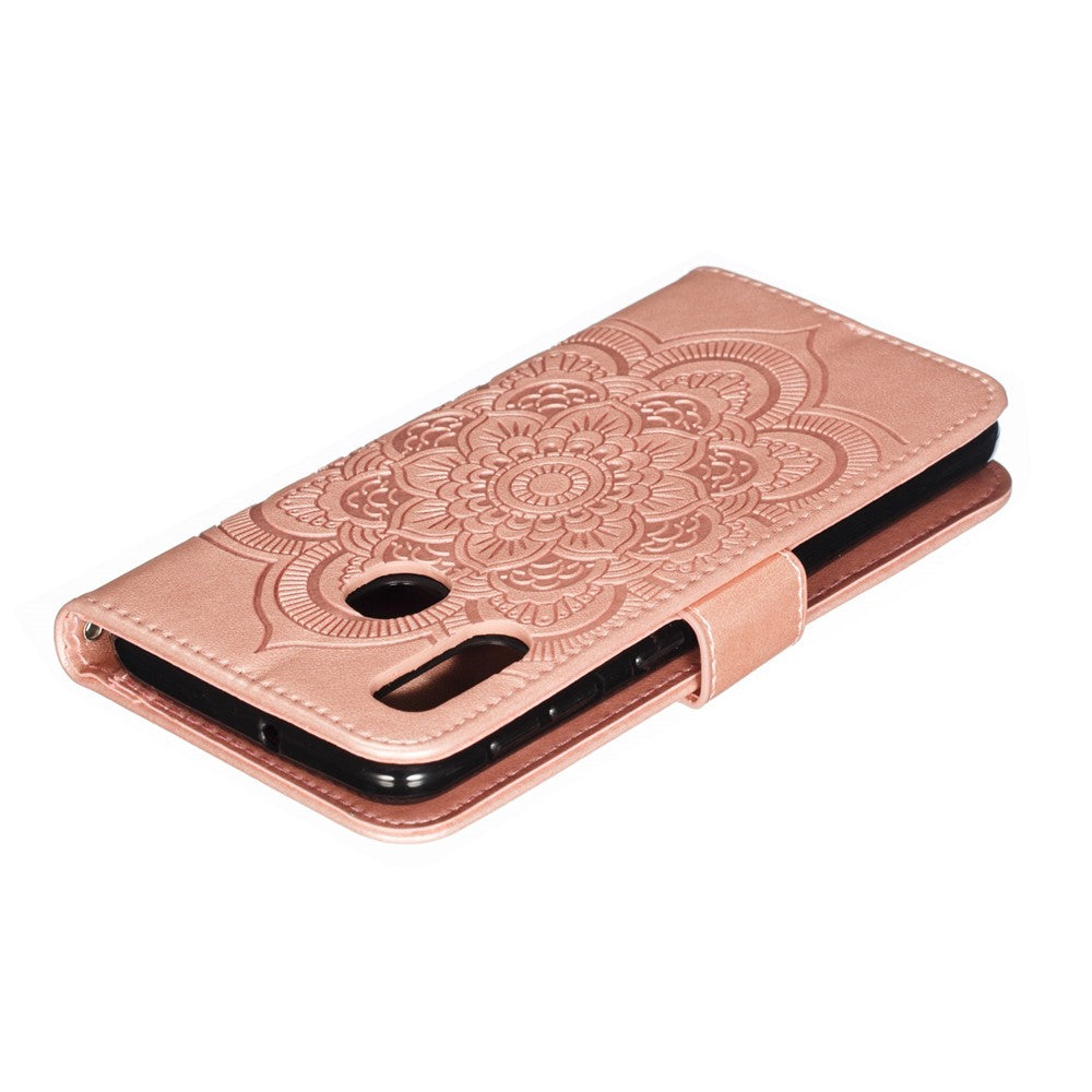Shiny Diamond Imprint Flower Leather Phone Cover for Samsung Galaxy A20e