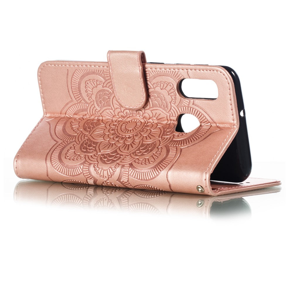 Shiny Diamond Imprint Flower Leather Phone Cover for Samsung Galaxy A20e