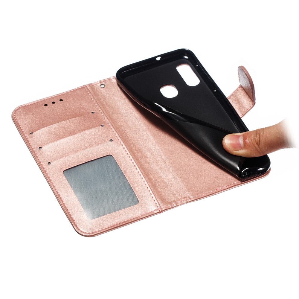 Shiny Diamond Imprint Flower Leather Phone Cover for Samsung Galaxy A20e