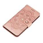 Shiny Diamond Imprint Flower Leather Phone Cover for Samsung Galaxy A20e
