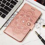 Shiny Diamond Imprint Flower Leather Phone Cover for Samsung Galaxy A20e