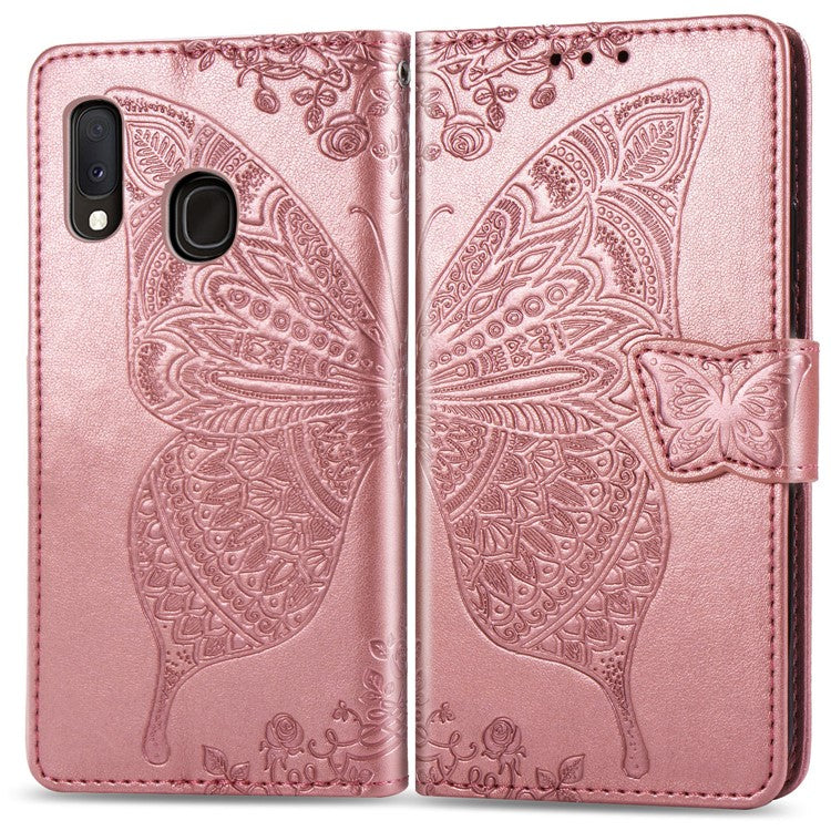 Imprint Butterfly Flower Leather Wallet Case for Samsung Galaxy A20e