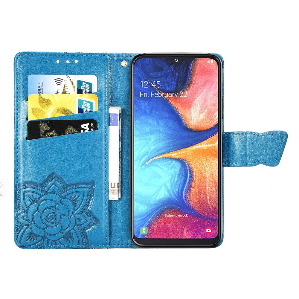 Imprint Butterfly Flower Leather Wallet Case for Samsung Galaxy A20e