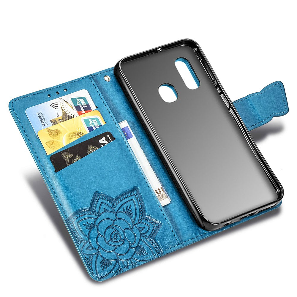 Imprint Butterfly Flower Leather Wallet Case for Samsung Galaxy A20e