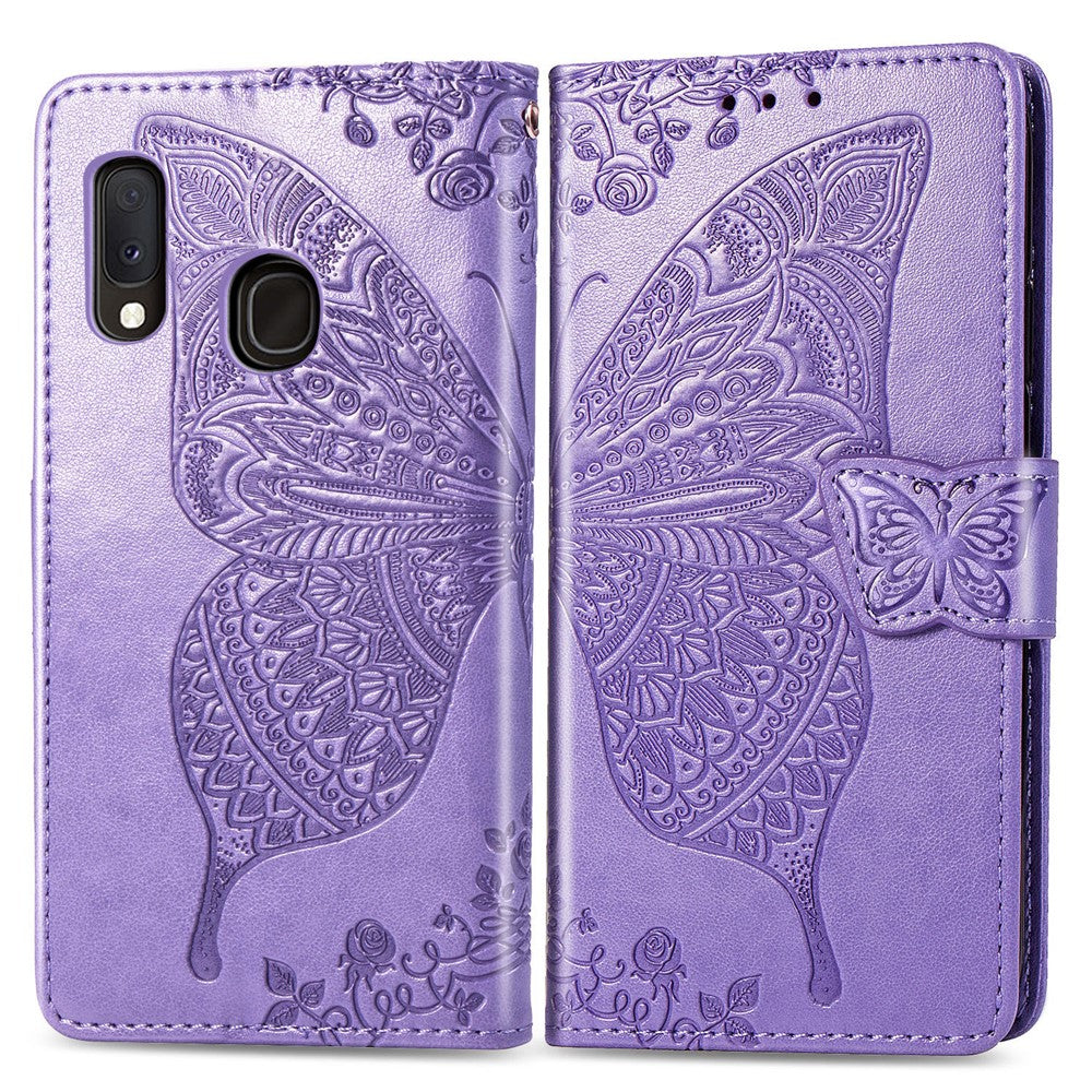 Imprint Butterfly Flower Leather Wallet Case for Samsung Galaxy A20e