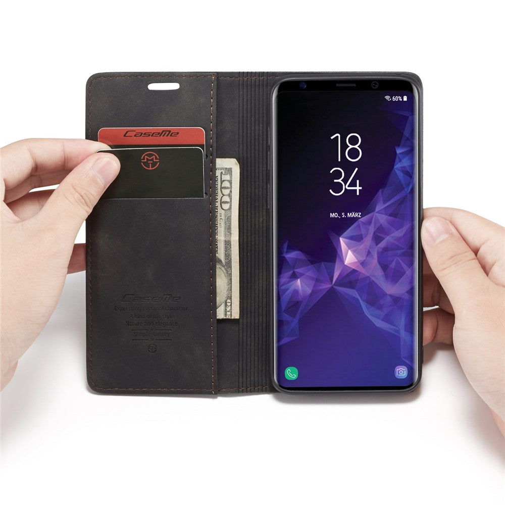 CASEME 013-serien Auto-absorberende læderpungtelefoncover til Samsung Galaxy S9+