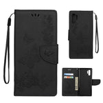 Läderfodral med stativ och plånbok i läder med avtryck och fjärilsblommor till Samsung Galaxy Note 10 Plus/Note 10 Plus 5G