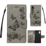 Läderfodral med stativ och plånbok i läder med avtryck och fjärilsblommor till Samsung Galaxy Note 10 Plus/Note 10 Plus 5G