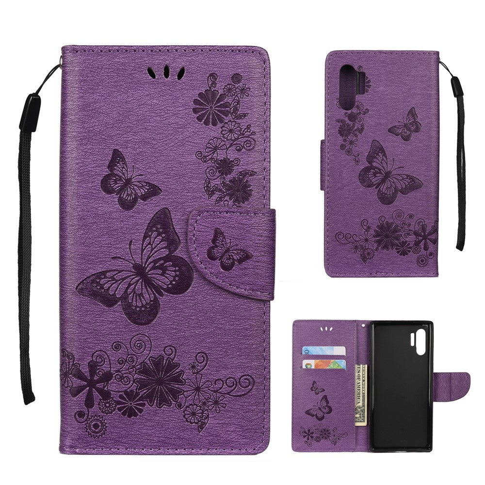 Imprint Butterfly Flowers Læder Stand Pung Folio Etui til Samsung Galaxy Note 10 Plus/Note 10 Plus 5G