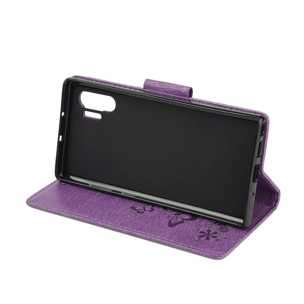 Imprint Butterfly Flowers Læder Stand Pung Folio Etui til Samsung Galaxy Note 10 Plus/Note 10 Plus 5G