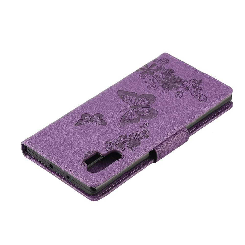 Imprint Butterfly Flowers Læder Stand Pung Folio Etui til Samsung Galaxy Note 10 Plus/Note 10 Plus 5G