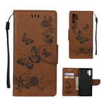 Läderfodral med stativ och plånbok i läder med avtryck och fjärilsblommor till Samsung Galaxy Note 10 Plus/Note 10 Plus 5G