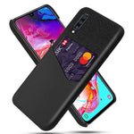 Telefoncover PC + PU + stof hybrid bagside med kortplads til Samsung Galaxy A70