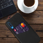 Card Holder Phone Shell PC + PU + Cloth Back Cover Casing for Samsung Galaxy A50 / A50s / A30s