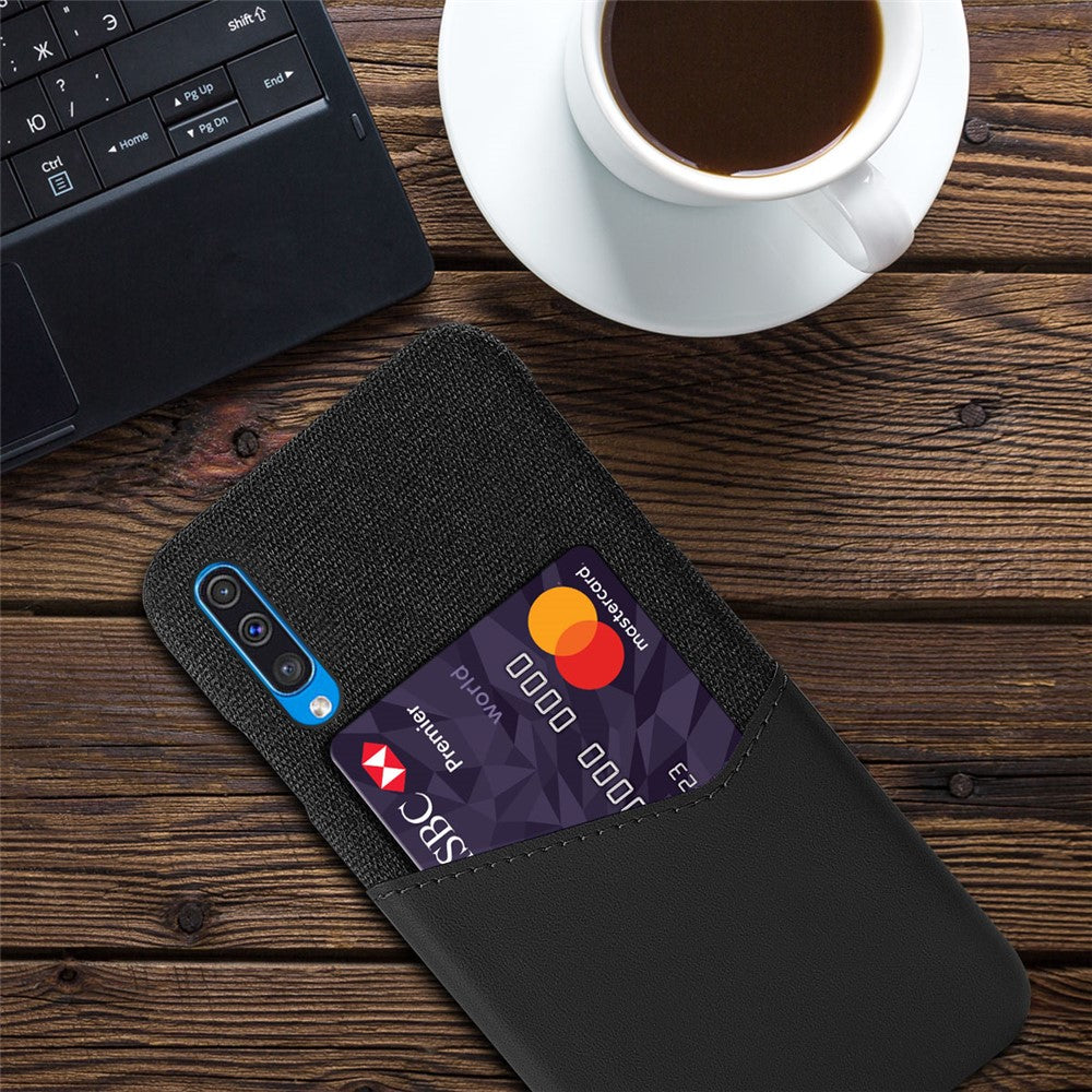 Card Holder Phone Shell PC + PU + Cloth Back Cover Casing for Samsung Galaxy A50 / A50s / A30s