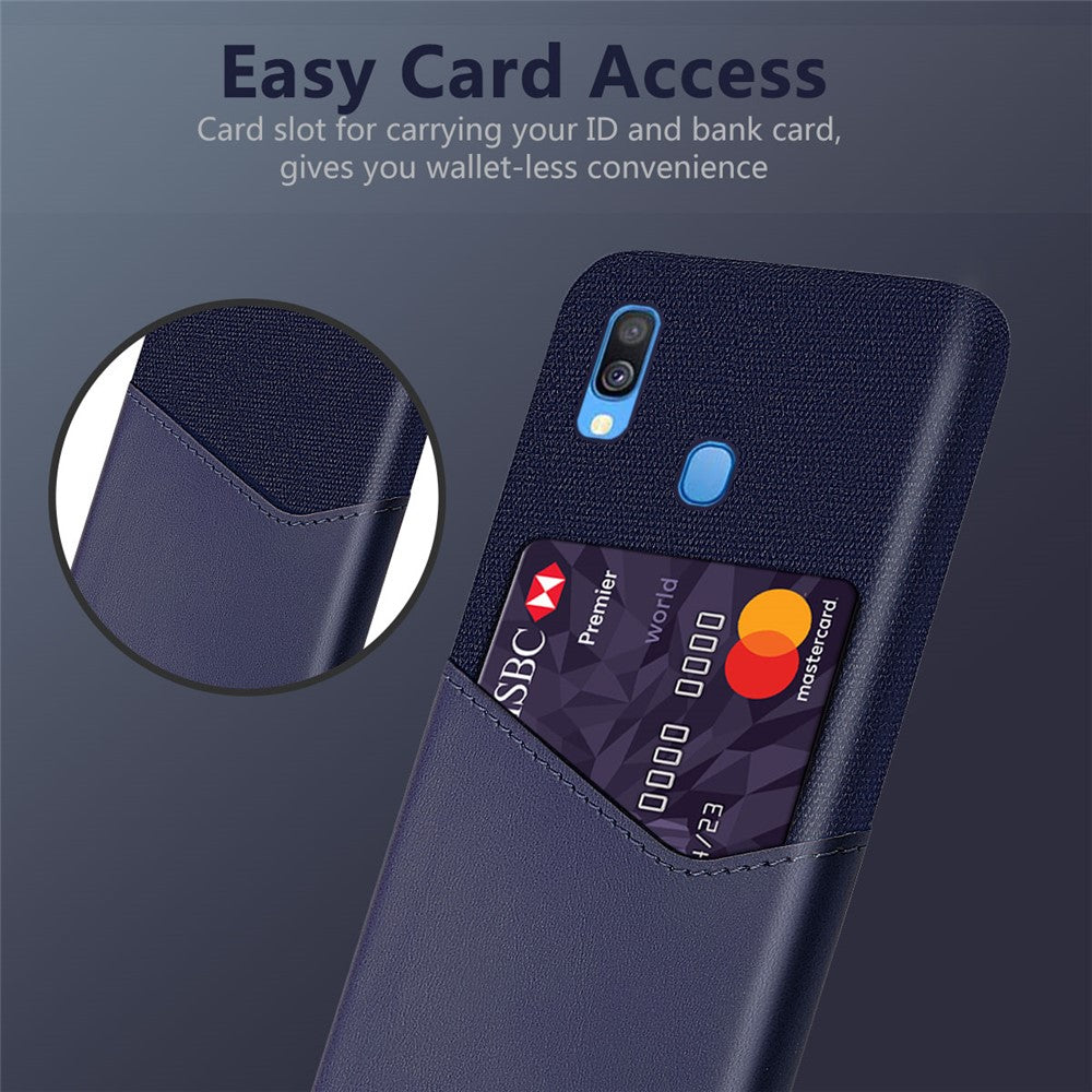 PC + PU + Cloth Hybrid Phone Back Cover Case with Card Slot for Samsung Galaxy A40