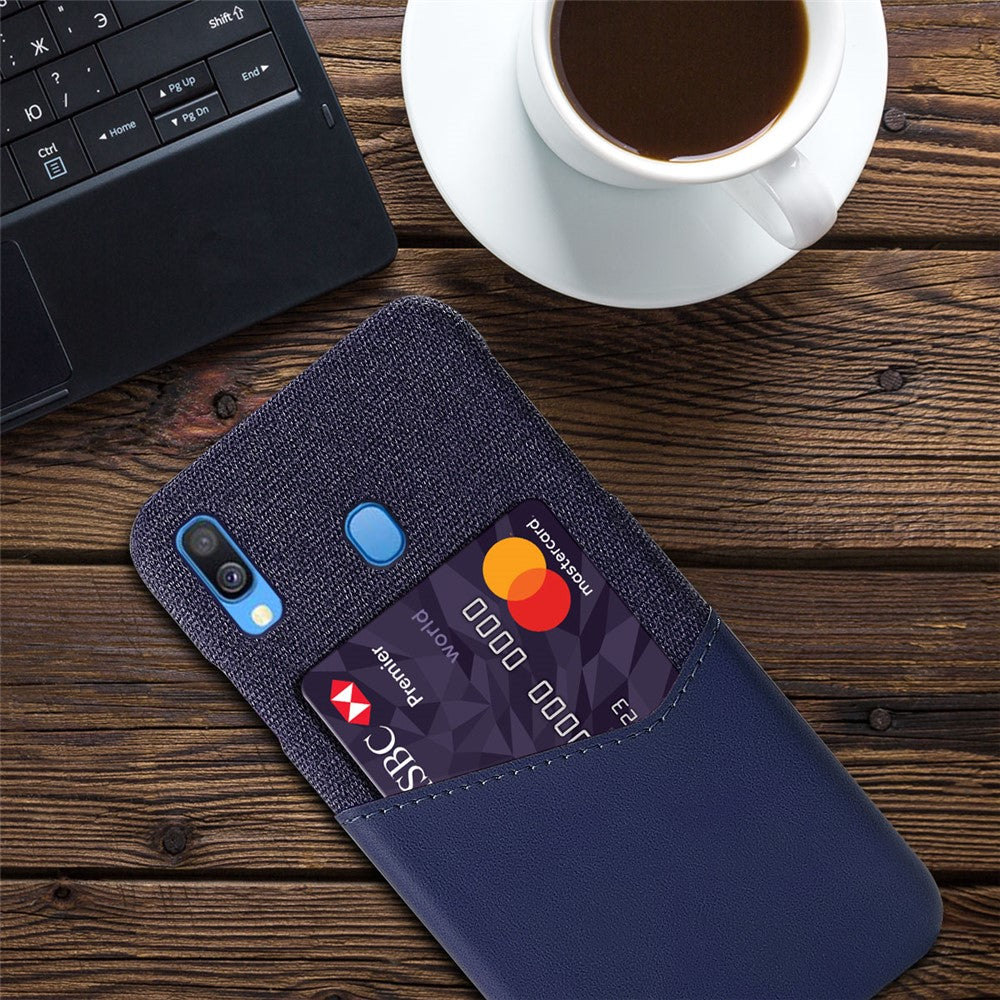PC + PU + Cloth Hybrid Phone Back Cover Case with Card Slot for Samsung Galaxy A40