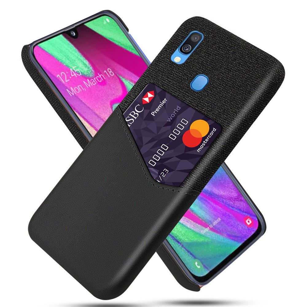 PC + PU + Cloth Hybrid Phone Back Cover Case with Card Slot for Samsung Galaxy A40