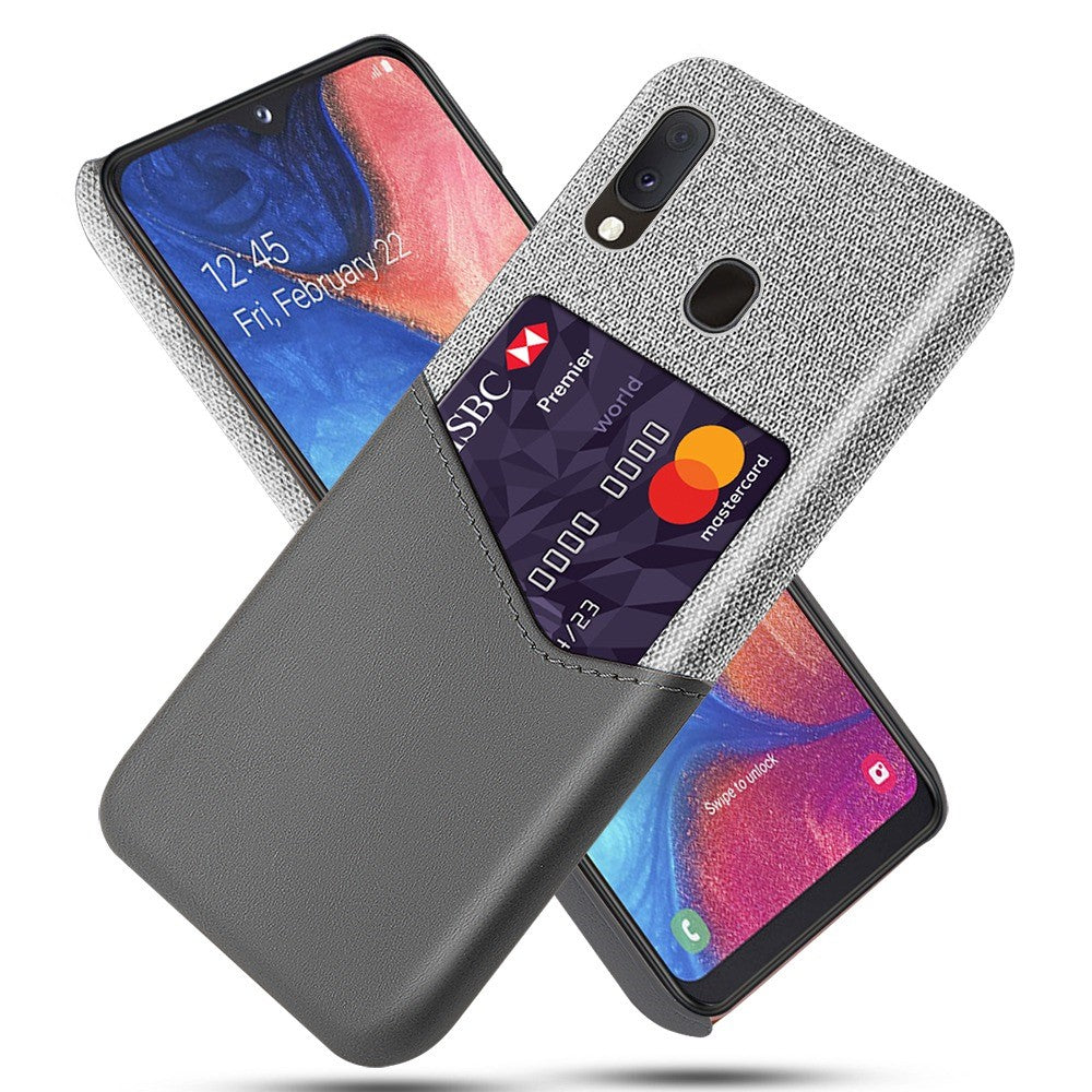 PC + PU + tyg hybridskal med kortfack för Samsung Galaxy A20e