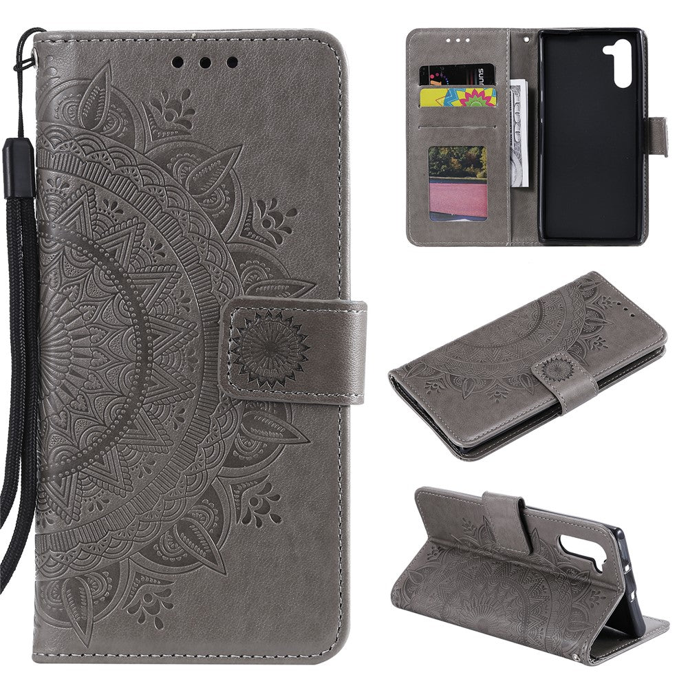 Imprint Flower Læder Pung Etui til Samsung Galaxy Note 10 / Note 10 5G