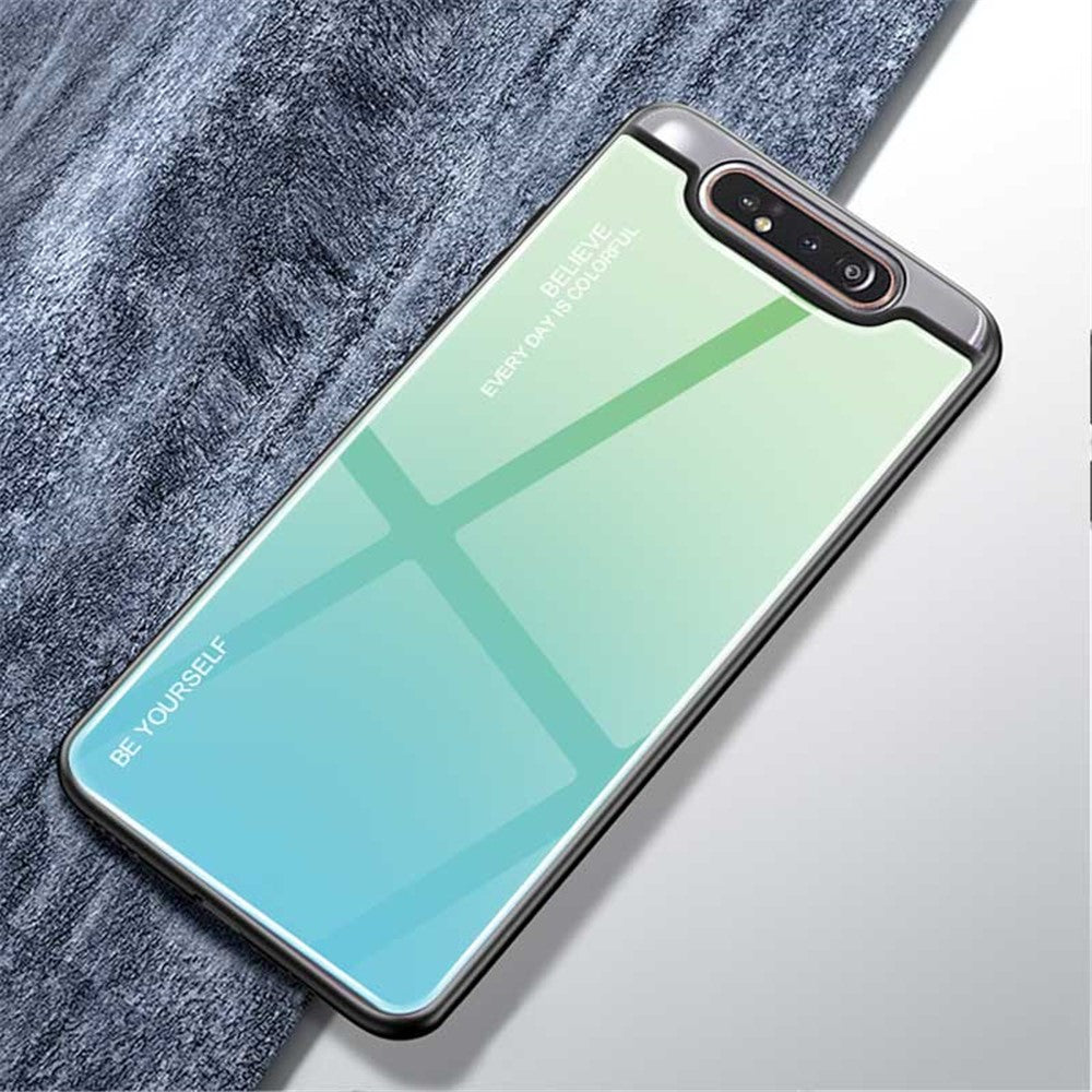 Färgtonat härdat glas + PC + TPU hybridskal för Samsung Galaxy A80/A90