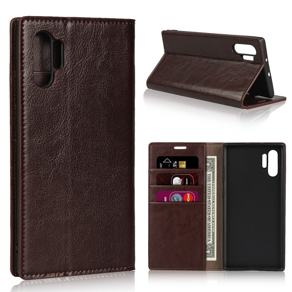 Crazy Horse Skin Genuine Leather Wallet Phone Case for Samsung Galaxy Note 10 Plus / 10 Plus 5G