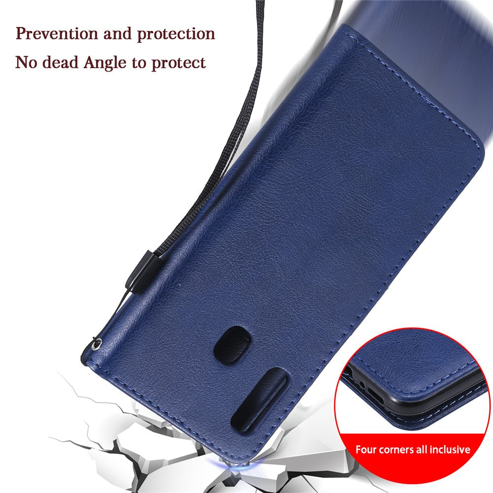 Til Samsung Galaxy A20e Cover Ensfarvet Læder Mobilcover Pung Stander med Rem