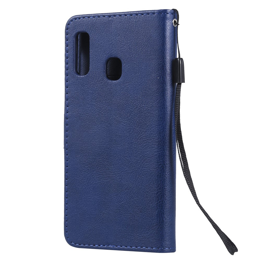 Til Samsung Galaxy A20e Cover Ensfarvet Læder Mobilcover Pung Stander med Rem