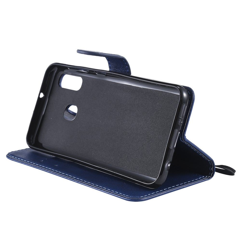 Til Samsung Galaxy A20e Cover Ensfarvet Læder Mobilcover Pung Stander med Rem