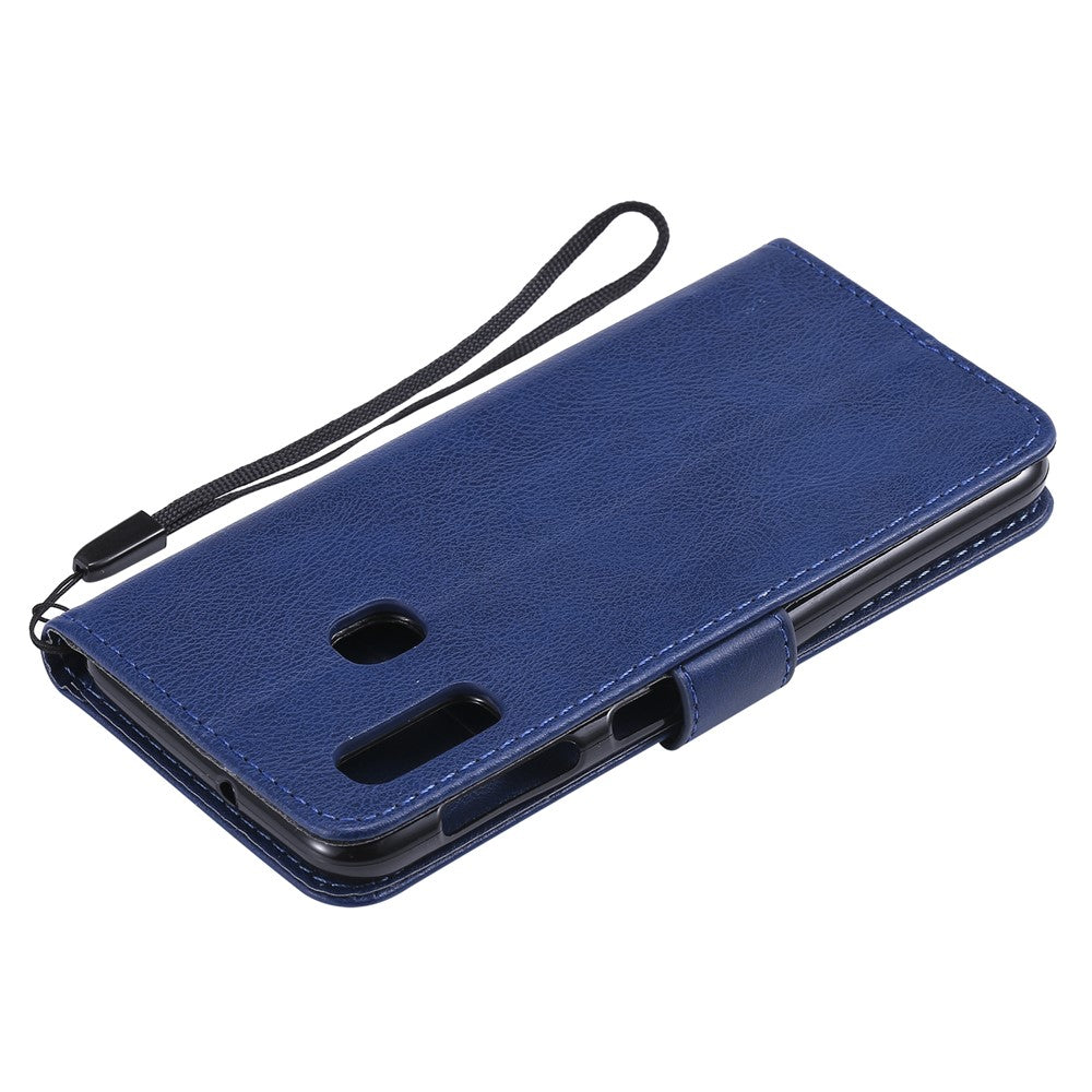 Til Samsung Galaxy A20e Cover Ensfarvet Læder Mobilcover Pung Stander med Rem