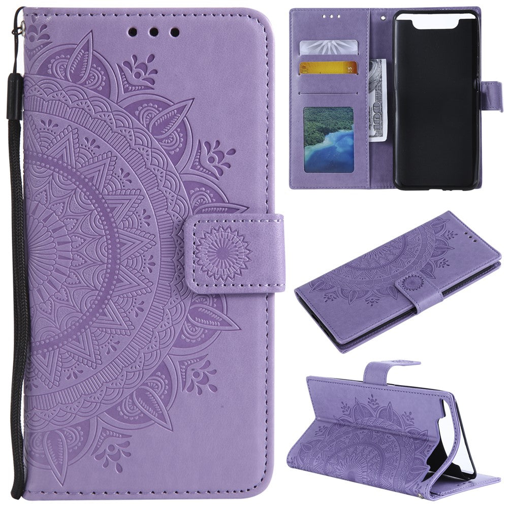 Imprint Flower Læder Pung Etui til Samsung Galaxy A80/A90
