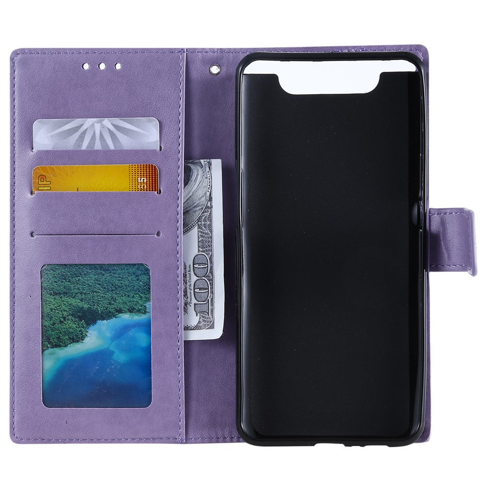 Imprint Flower Læder Pung Etui til Samsung Galaxy A80/A90