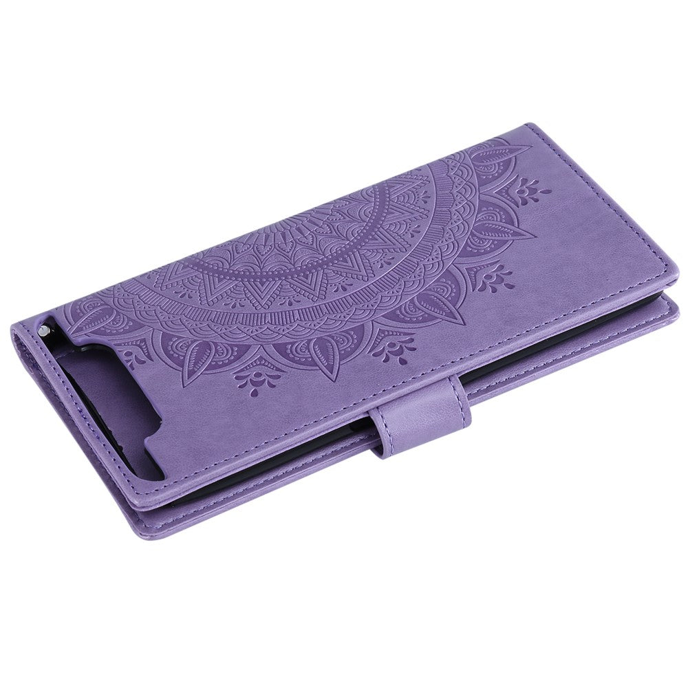Imprint Flower Læder Pung Etui til Samsung Galaxy A80/A90