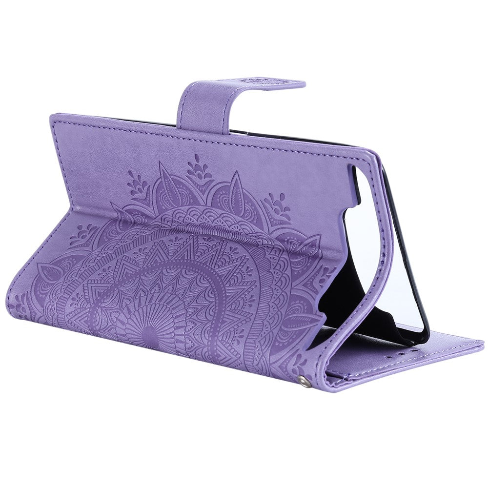 Imprint Flower Læder Pung Etui til Samsung Galaxy A80/A90